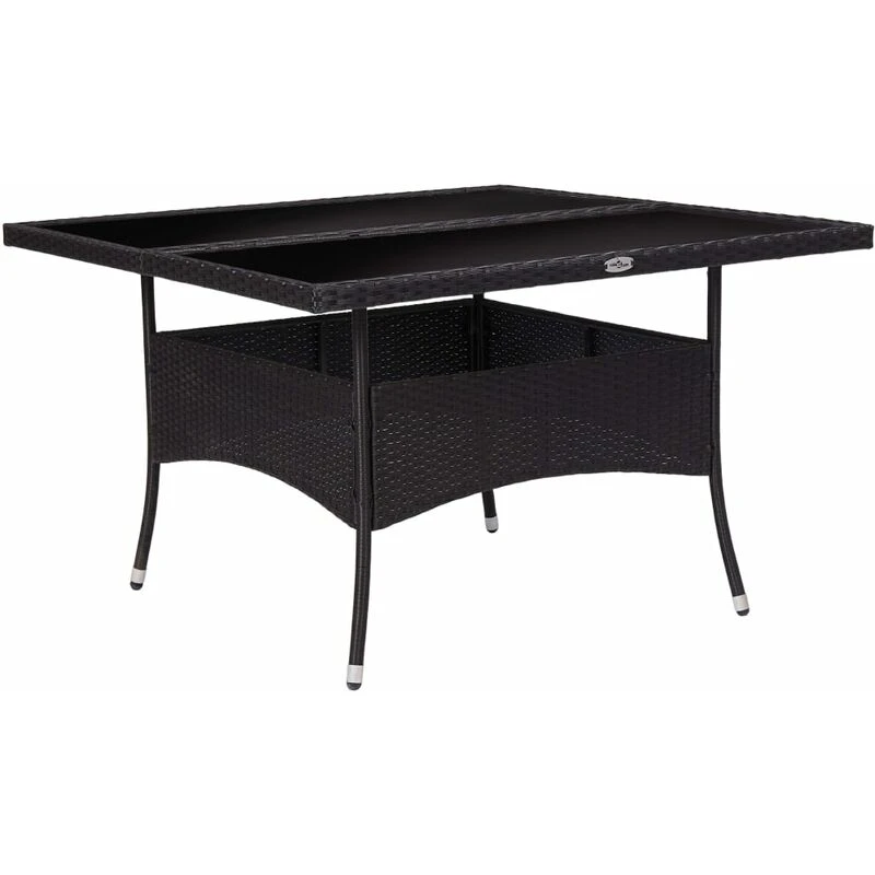 Image of VIDAXL Outdoor Dining Table Black Poly Rattan and Glass Vidaxl 46189