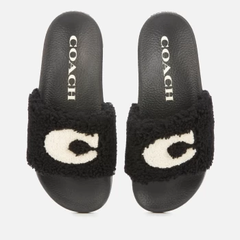 image of Coach Womens Ulla Shearling Slide Sandals - Black - UK 7