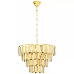 image of Loops - Pendant Ceiling Light Colour Brass Tiered Clear Crystals Bulb E14 7x40W