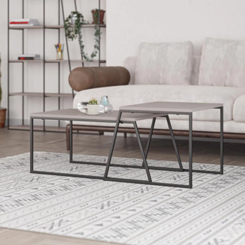 Image of FWStyle Mocha Grey Finish Set Of 2 Nesting Coffee Tables Scratch Resistant Grey