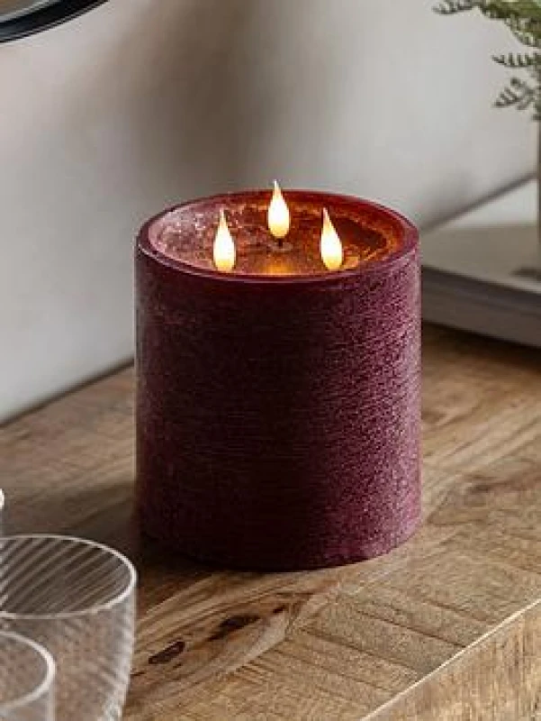 Image of Crossland Grove LED 3 Wick Candle Oxblood 150X150X150mm, Red 5061090000000