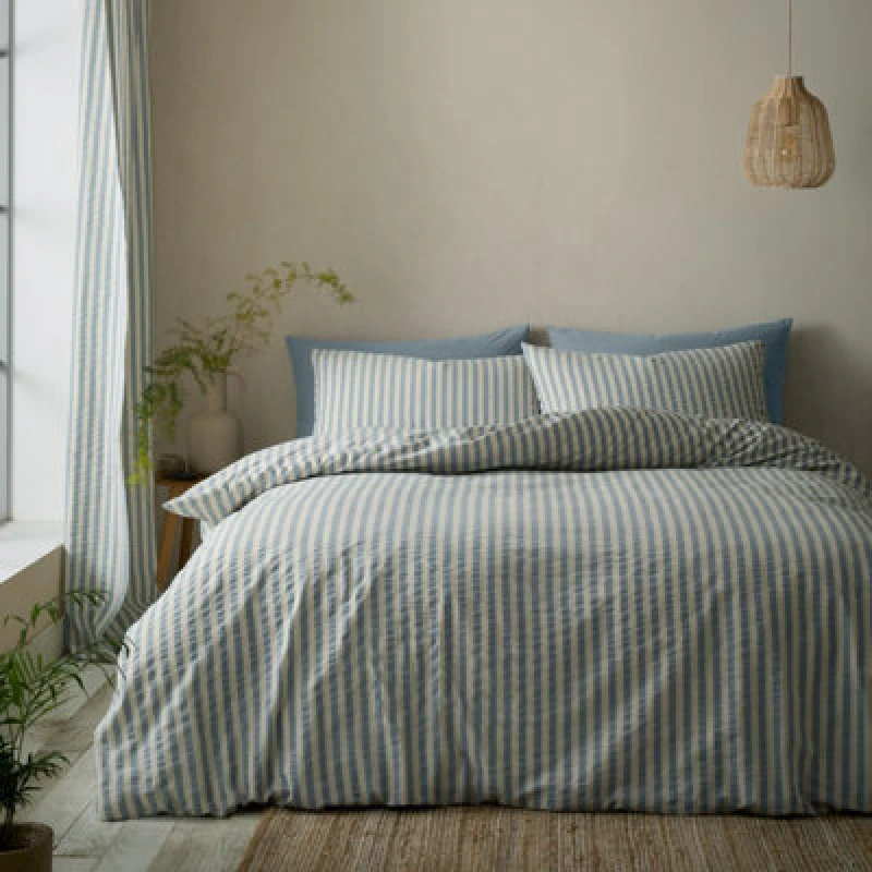 Image of Pineapple Elephant Cotton Rich Woven Stripe King Duvet Cover Set With Pillowcases Blue