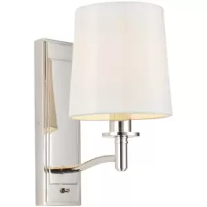 Image of Bright Nickel Indoor Wall Light Fitting & Vintage White Fabric Shade Dimmable
