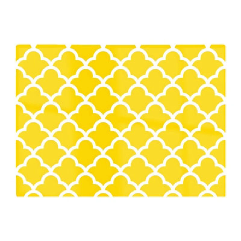 Image of Warren Reed Designer Geometric Yellow Quatrefoil Wave Glass Chopping Board