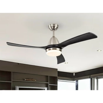 image of Schuller Aspas 6 Speed Ultra Quiet Ceiling Fan Nickel Black with LED Light, Remote Control, Timer & Reversible Functions