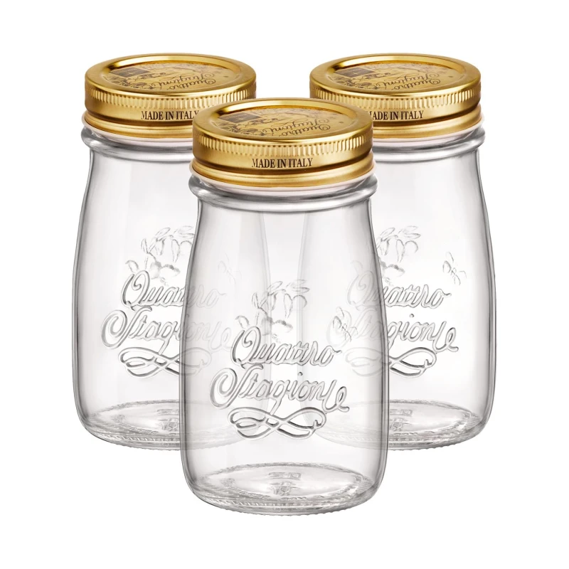 Image of Bormioli Rocco Quattro Stagioni Glass Bottles with Screw Top Lid - 200ml - Pack of 3 Clear