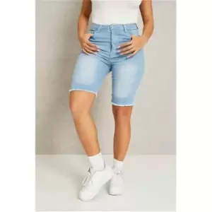 Image of I Saw It First Bleach Wash Denim Cycling Shorts - Blue