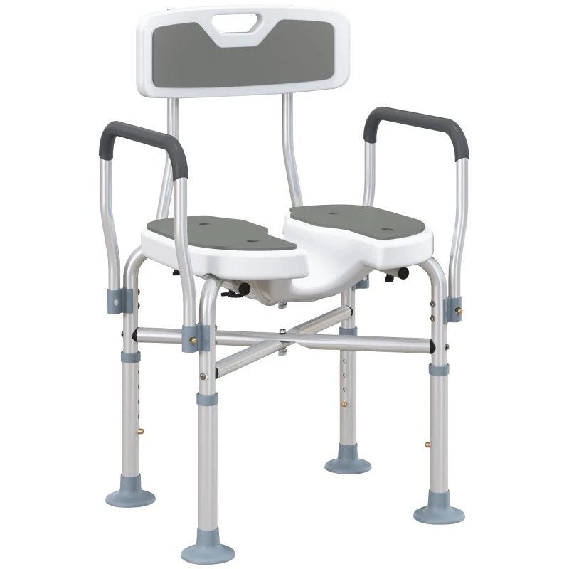 Image of HOMCOM Padded Bath Chair with Slotted Seat and Adjustable Height, Grey Grey