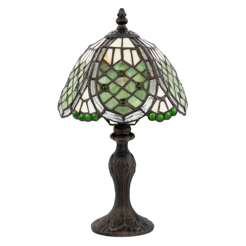 Image of Happy Homewares Handmade Beaded Coloured Stained Glass Tiffany Table Lamp in Green Size: 8" Green Unisex 8"