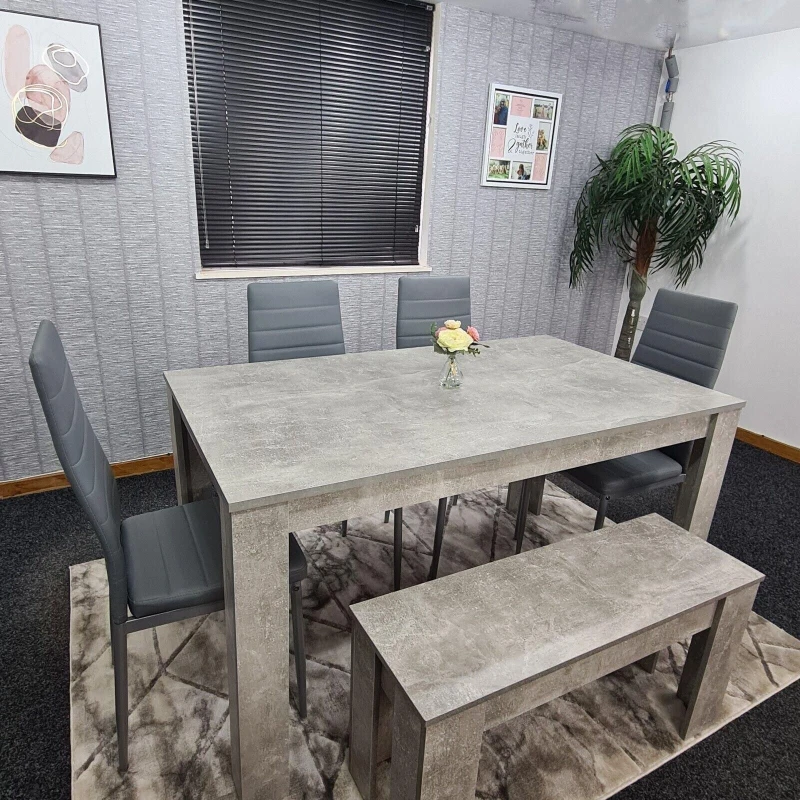 Image of KOSY KOALA KOSY KOALA Kitchen Dining Table with 4 Chairs and 1 Bench Dining Set of 6 in Grey Grey One Size Unisex 5060711584126