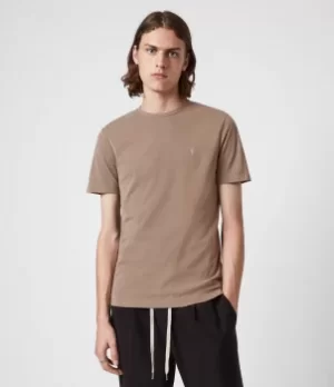 image of AllSaints Mens Brace Crew T-Shirt, Alpine Brown, Size: M