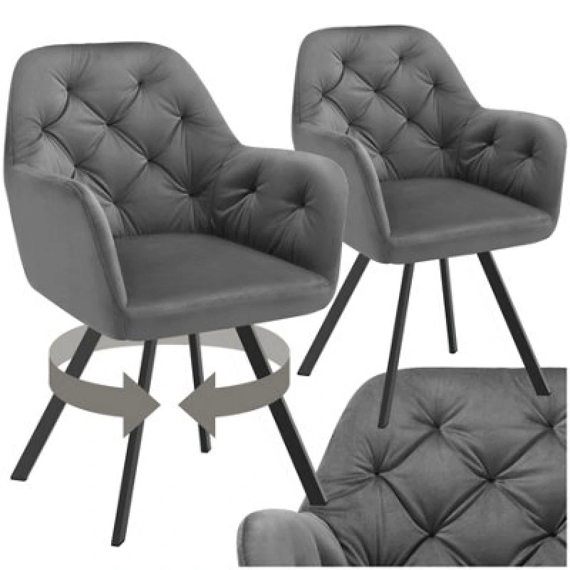 Image of Tectake Set Of 2 Armchair Lucia - Padded, Quilted Pattern, 180 Degree Swivel Chair - Anthracite