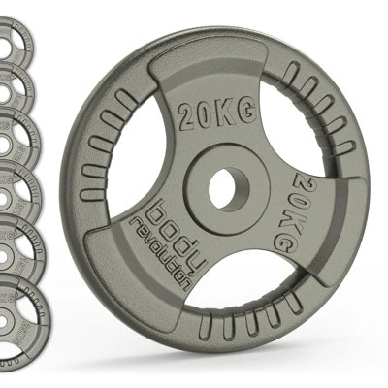 Image of Body Revolution Olympic Tri Grip Cast Iron Weight Plates - Pairs & Sets - 2 x 15kg Silver unisex