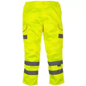 Yoko Mens Hi-Vis Cargo Trousers With Knee Pad Pockets (34in Long) (Yellow) - Yellow