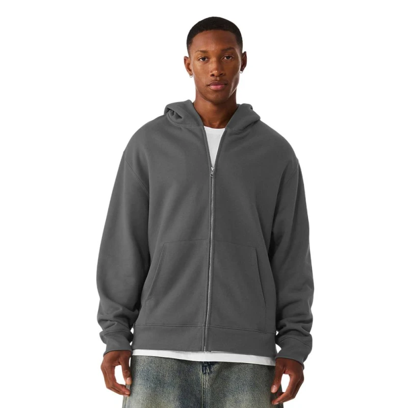 Image of Bella + Canvas Mens Heavyweight Heavy Full Zip Hoodie in Dark Grey Size: Large Dark Grey Male L