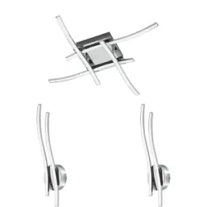 Image of Low Ceiling Light & 2x Matching Wall Lights Chrome Square Multi Arm LED Strip