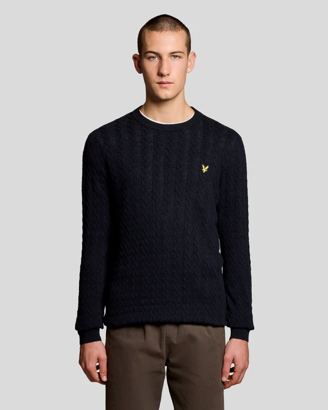 Image of Lyle & Scott Mens Linen Blend Ribbed Crew Neck Jumper in Navy
