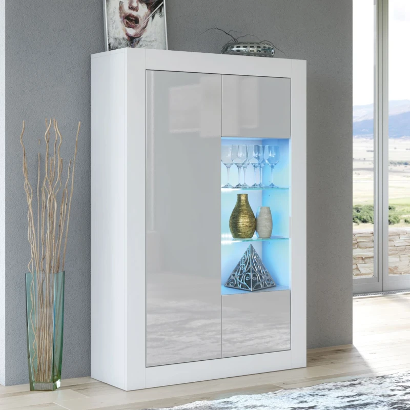 Image of Creative Furniture Arcadia Display Cabinet 140cm - A Compact and Sleek Cabinet with Glass Shelves and LED Lights Grey