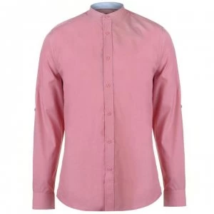Image of Pierre Cardin Mandarin Collar Long Sleeve Shirt Mens - Light Red