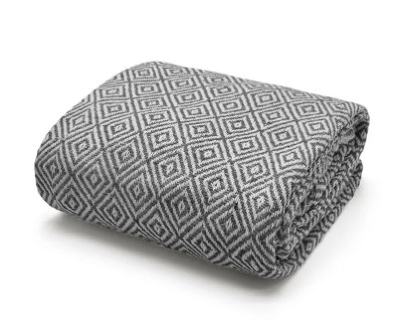 Image of Velosso Cosy Woven Cotton Print Throw Blanket In Plush Texture - Available For Sofa, Bed, Couch - 50Cm X 60Cm Throw - Charcoal