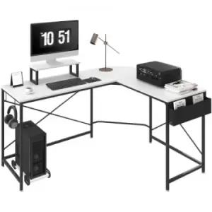 Image of VEVOR L Shaped Computer Desk, 59'' Corner Desk with Storage Bag, Monitor Riser and CPU Stand, Work Desk Gaming Desk for Home Office Workstation, White