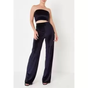 Missguided Tall Navy Bandeau Top and Wide Leg Trousers Co Ord Set - Blue