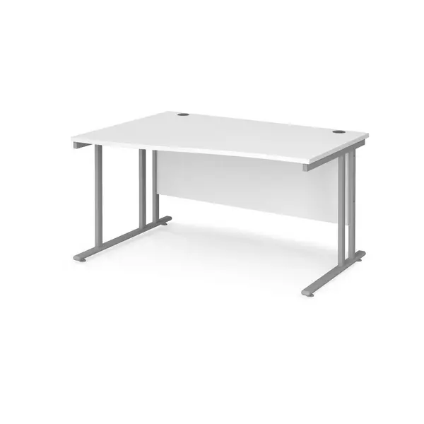 image of Maestro 25 Wave Desk Silver Frame and White Table Top - Left Hand - 1400mm