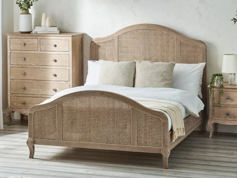Image of Julian Bowen Fleur 5ft King Size Rattan and Light Oak Wooden Bed Frame