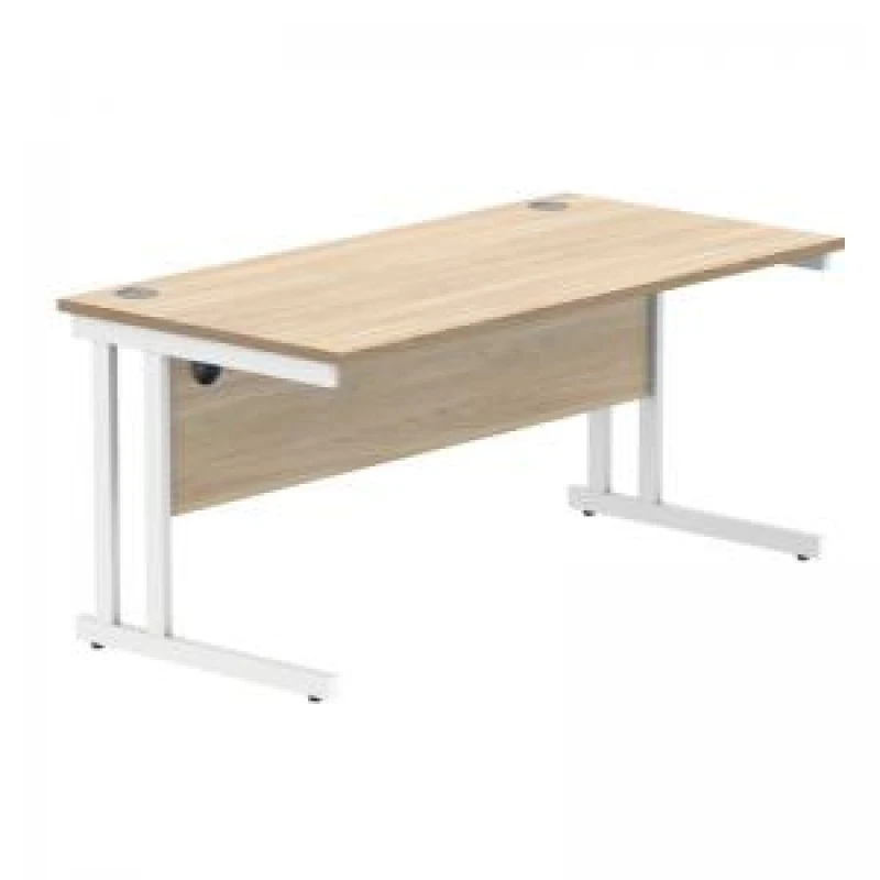 Image of Polaris Rectangular Double Upright Cantilever Desk 1600x800x730mm Canadian Oak/White KF822310