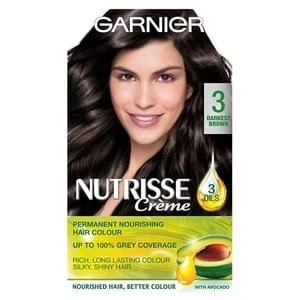 image of Garnier Nutrisse 3 Darkest Brown Permanent Hair Dye Brunette