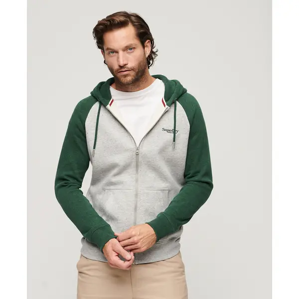 Image of Superdry Athletic Grey Marl / Rich Navy Marl Essential Baseball Zip Hoodie