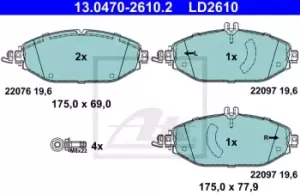 Image of ATE Brake pad set MERCEDES-BENZ 13.0470-2610.2 0004209103,0004209300,0084202820 0084203820,A0004209103,A0004209300,A0084202820,A0084203820