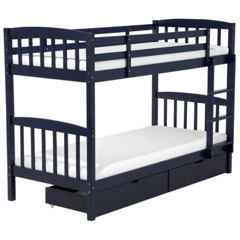 Image of Beliani Bunk Bed With Drawers Wood Revin 90 X 200 Cm (Eu Single) Navy Blue