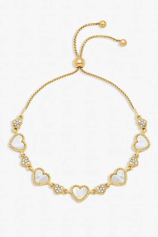 Image of Jon Richard Womens Gold Plated Pave & Mother of Pearl Heart Toggle Bracelet Gold Female One Size