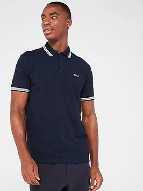 Image of Boss Mens BOSS GREEN Paddy Polo Shirt with Contrast Tipping Short Sleeve Polos S Blue 54370021350