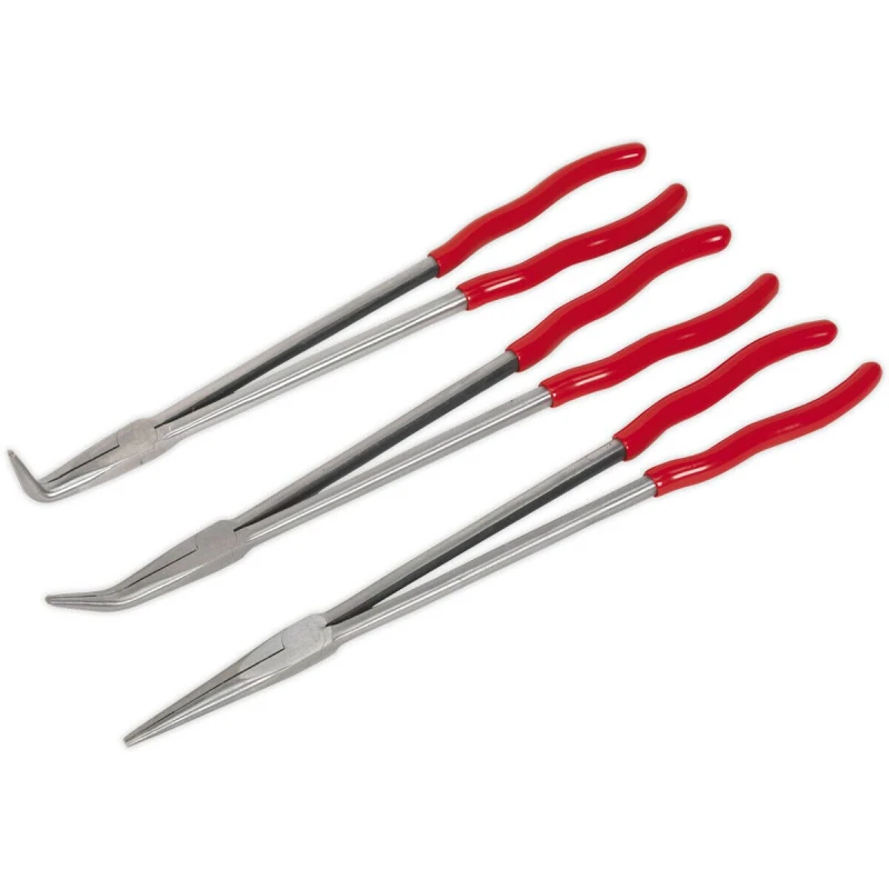 Image of Loops 3 Piece 400mm Needle Nose Pliers Set - Straight & Angled Nose - Serrated Jaws Multi