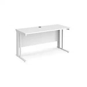 image of Rectangular Straight Desk White Wood Cable Managed Legs White Maestro 25 1400 x 600 x 725mm