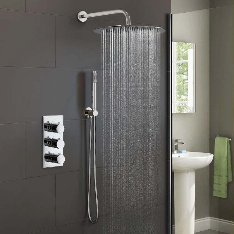 Image of Nes Home Orta Thermostatic Mixer Valve Hand Held Concealed Shower in Silver Silver Unisex