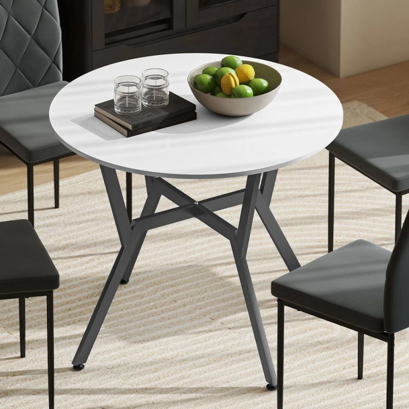 Image of HOMCOM Small Kitchen Table with Black Steel Legs, Dining Table in White White Unisex