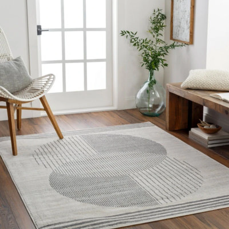 Image of Livabliss Scandi Geometric Medium Grey Enso2 Area Rug 160 X 215cm - Easy Care, Non Shedding, Ideal For Living Room & Bedroom