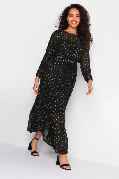 Image of Metallic Spot Print Smock Maxi Dress