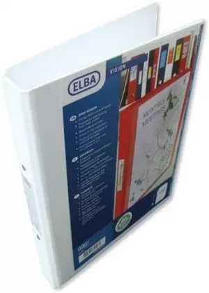 image of Elba A4 25mm 2 O Ring PVC Ring Binder with Clear Front Pocket White Pack of 10