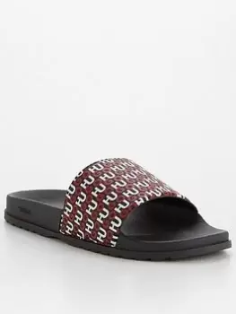 Image of HUGO Aop Logo Match Slider, Charcoal, Size 7, Men