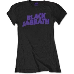 Image of Black Sabbath - Wavy Logo Vintage Womens Large T-Shirt - Black