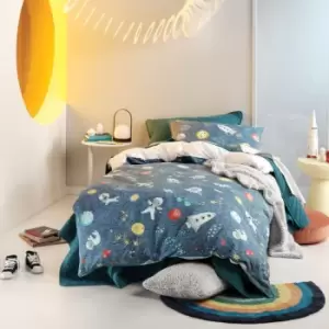 Image of Linen House Kids Space Race Single Duvet Cover Set Cotton Multi