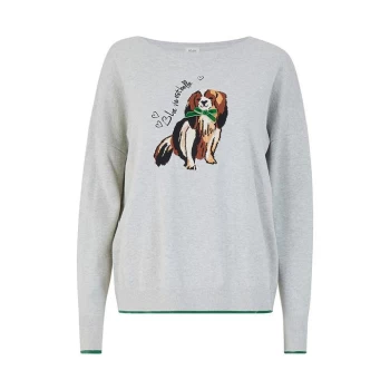 image of Yumi Grey Marl Knitted Intarsia Dog Jumper - Grey