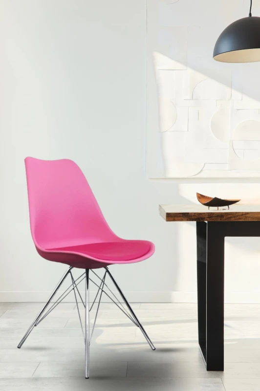 Image of Fusion Living Soho Plastic Dining Chair with Chrome Metal Legs Bright Pink
