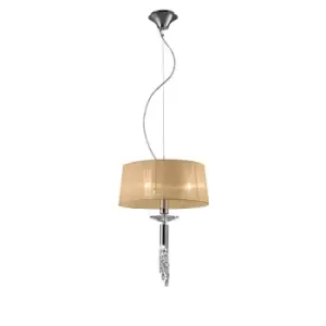 Image of Tiffany Pendant 3+1 Light E27+G9, Polished Chrome With Soft Bronze Shade & Clear Crystal