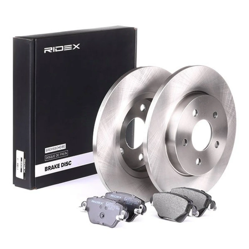 Image of RIDEX 3405B0032 Brake disc and pads set Rear Axle, Brake Disc Type: Solid, with acoustic wear warning Brake Set,disc brakes (3405)