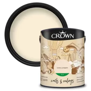 image of Crown Walls & Ceilings Silk Emulsion Ivory Cream - 5L